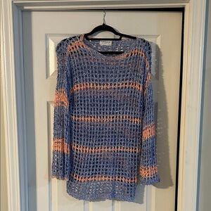 First Love Blue and Orange Open-Knit Sweater